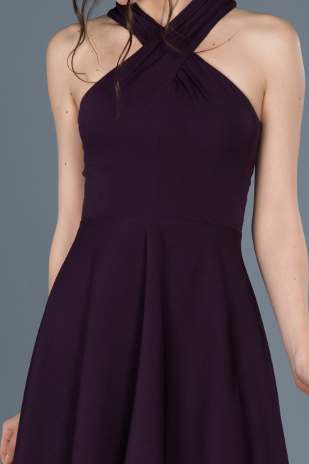 Short Dark Purple Invitation Dress ABK392