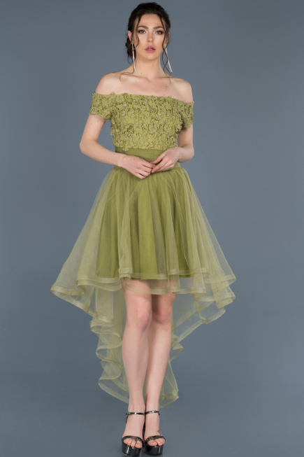 Front Short Back Long Olive Drab Prom Gown ABO022