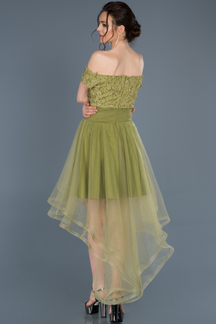 Front Short Back Long Olive Drab Prom Gown ABO022