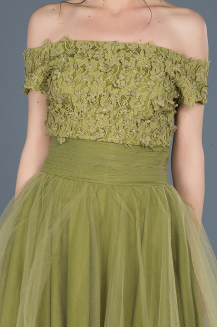 Front Short Back Long Olive Drab Prom Gown ABO022