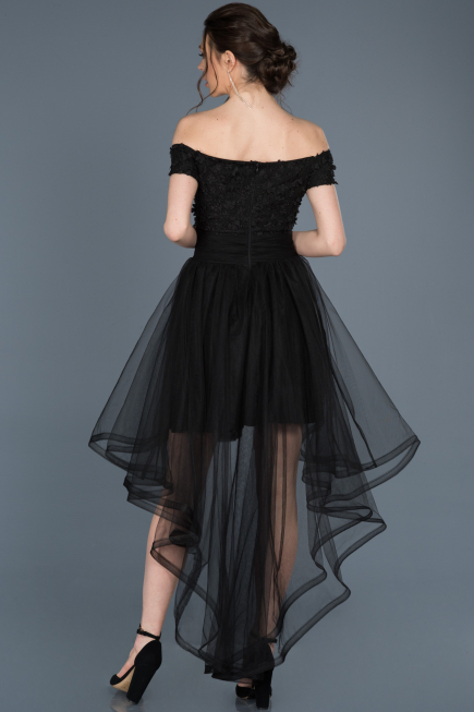 Front Short Back Long Black Prom Gown ABO022
