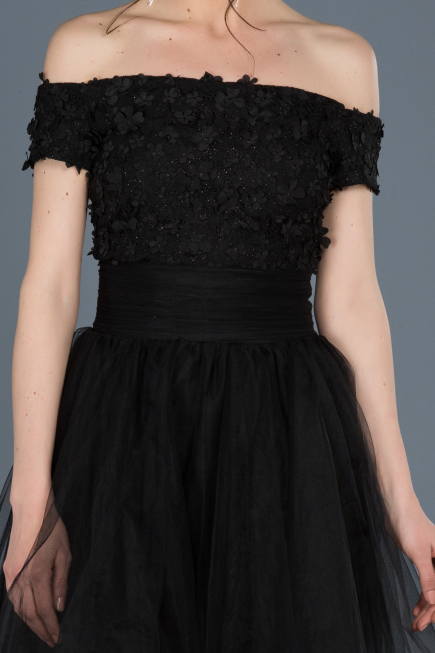 Front Short Back Long Black Prom Gown ABO022