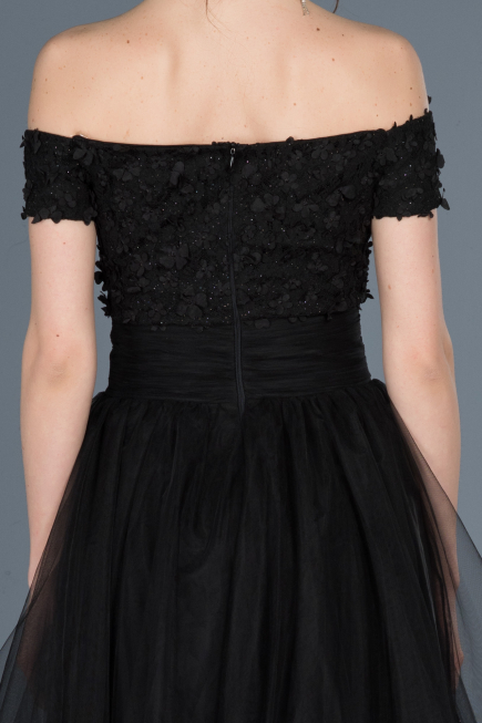 Front Short Back Long Black Prom Gown ABO022