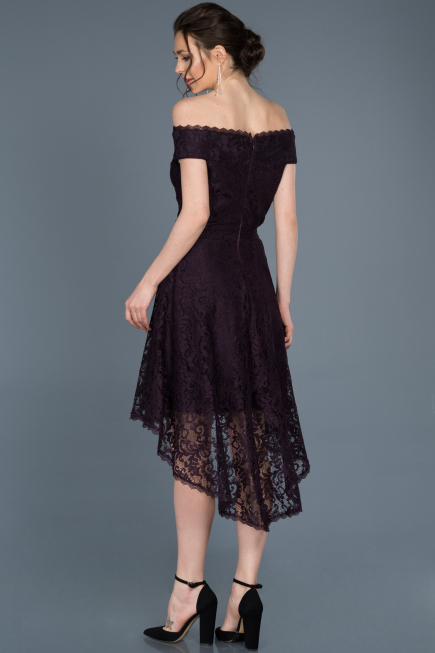 Front Short Back Long Purple Laced Prom Gown ABO018