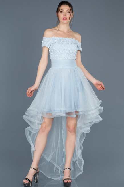 Front Short Back Long Light Blue Prom Gown ABO022