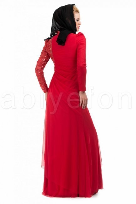 Mercan-mercan tesettür abiye elbise S3472