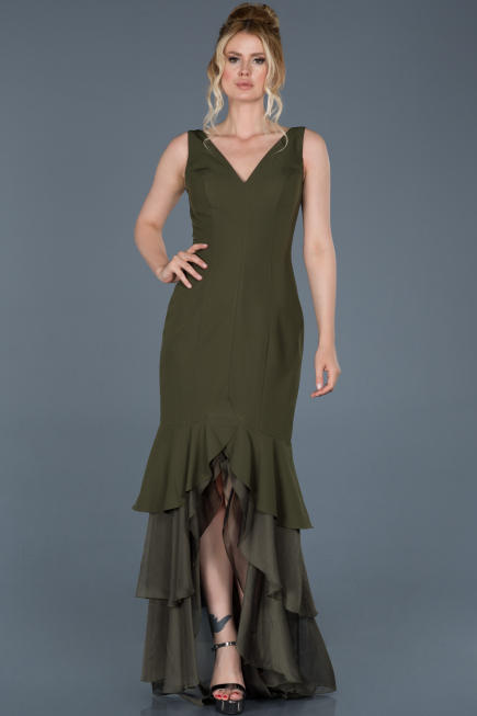 Front Short Back Long Olive Drab Mermaid Prom Dress ABO036