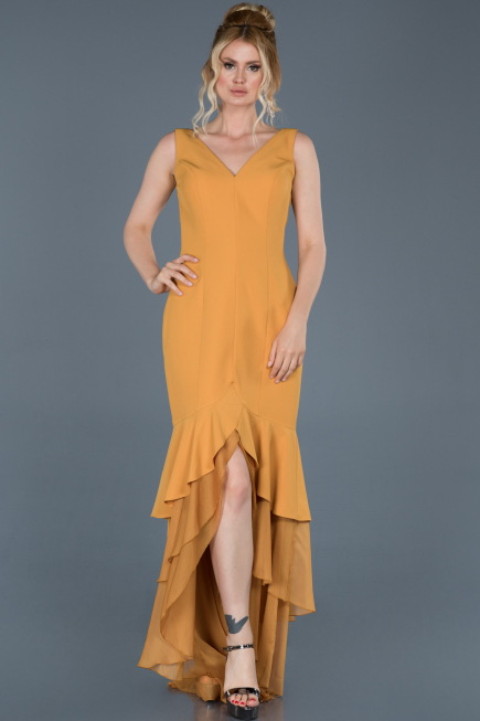 Front Short Back Long Saffron Mermaid Prom Dress ABO036