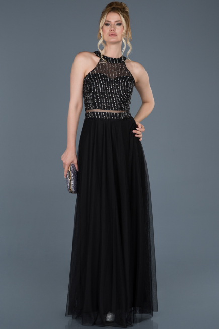 Long Black Engagement Dress ABU766